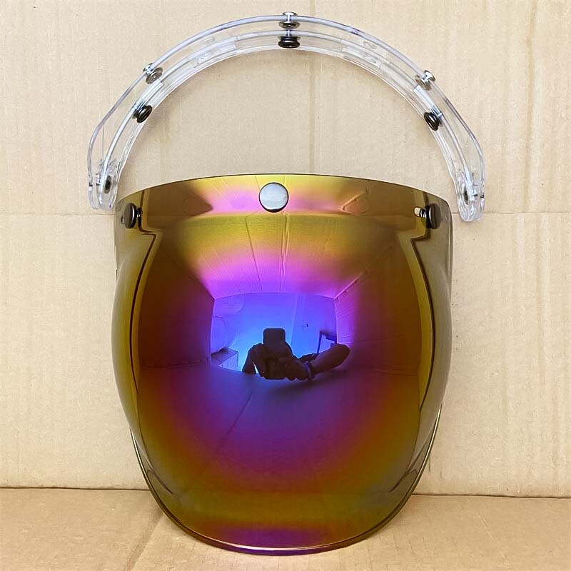Retro Bubble Shield Visor with iridescent rainbow tint and three-buckle clear headband on Tampa Home & Garden Store