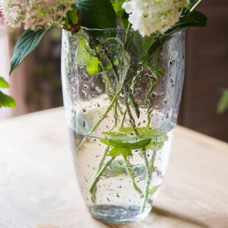 Clear Art Glass Vase by RusticReach; tall clear glass with stems in water on Tampa Home & Garden Store