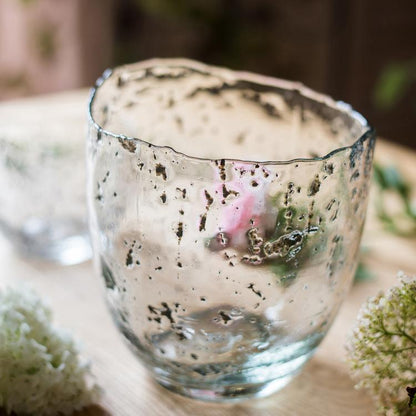 Clear art glass vase by RusticReach with a speckled texture and wavy rim on Tampa Home & Garden Store