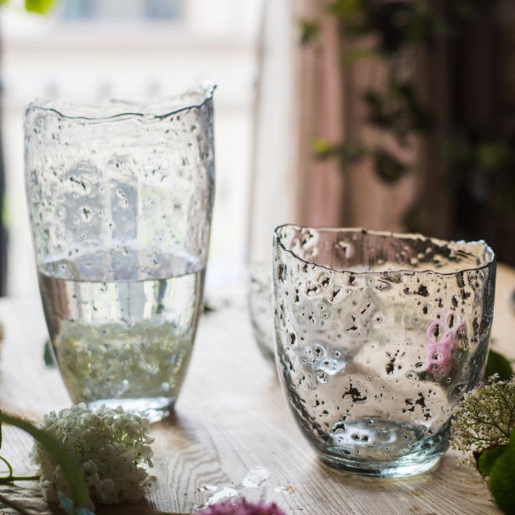 Clear Art Glass Vase pair RusticReach textured bubbly glass irregular rims two vases on Tampa Home & Garden Store