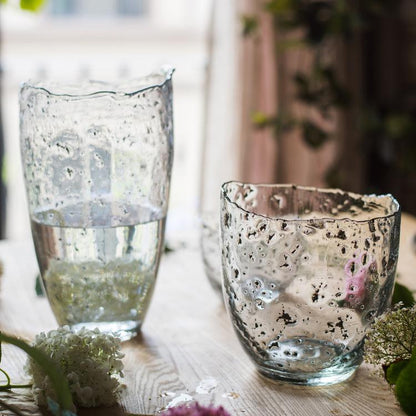 Clear Art Glass Vase pair RusticReach textured bubbly glass irregular rims two vases on Tampa Home & Garden Store