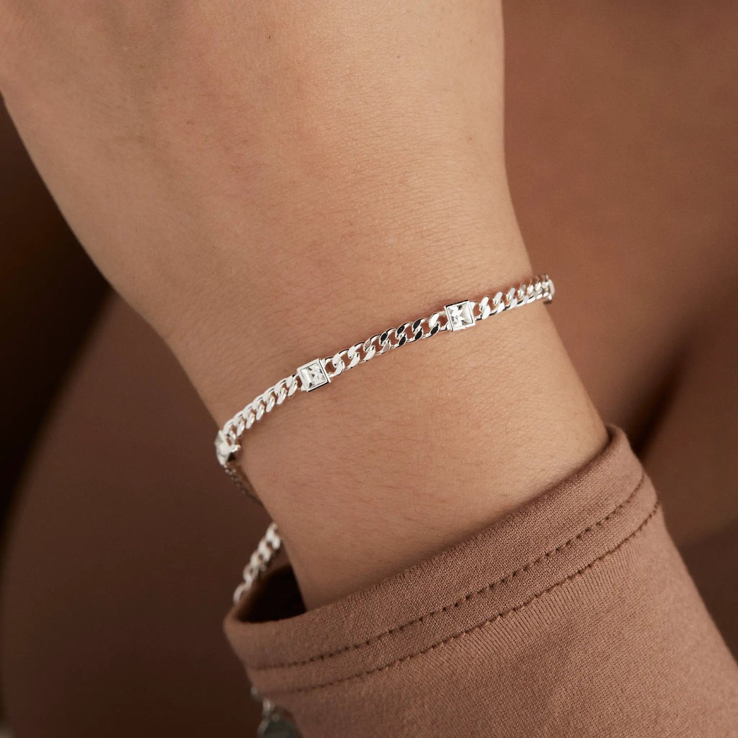 April Birthstone Crystal Curb Chain Bracelet