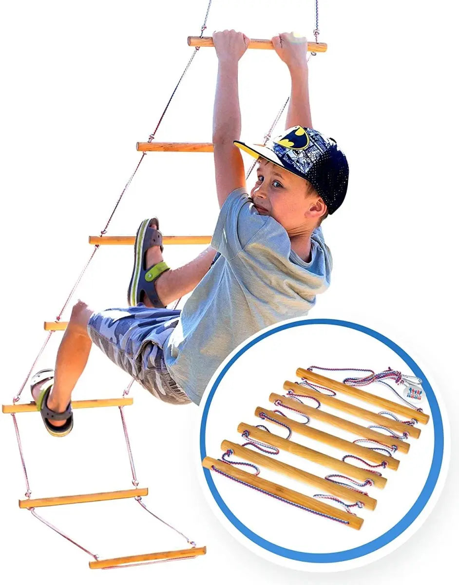Climbing rope ladder for kids, Goodevas, wooden rungs with colorful rope, single swing on Tampa Home & Garden Store