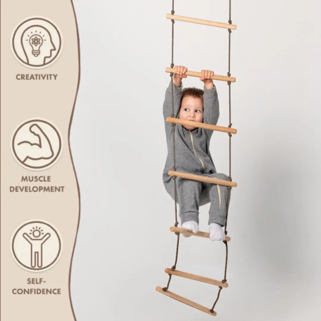 Goodevas climbing rope ladder swing for kids 3-9, wooden rungs and brown ropes on Tampa Home & Garden Store