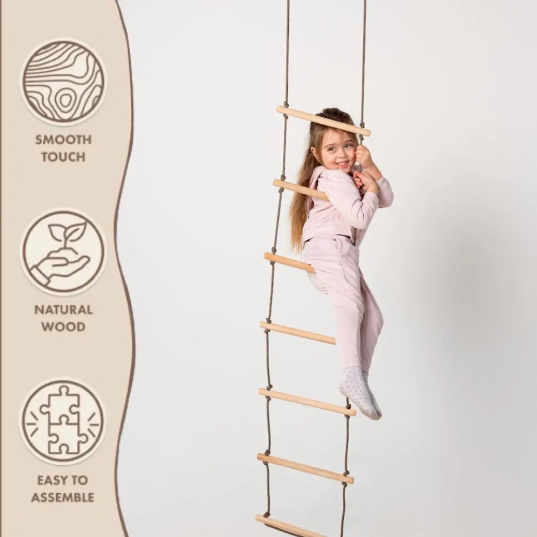Climbing rope ladder for kids 3-9 with natural wood rungs, Goodevas single swing on Tampa Home & Garden Store