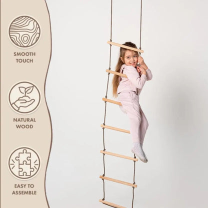 Climbing rope ladder for kids 3-9 with natural wood rungs, Goodevas single swing on Tampa Home & Garden Store