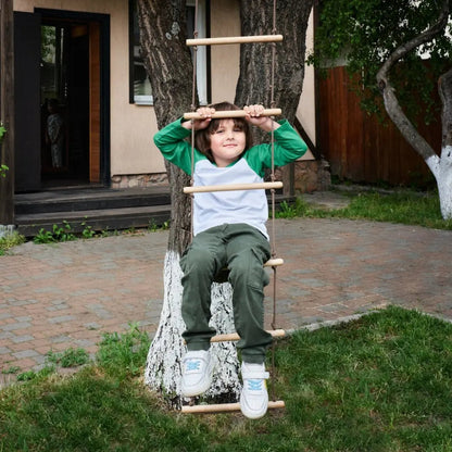 Climbing rope ladder for kids 3-9 y.o. wooden rungs with rope sides, Goodevas single swing on Tampa Home & Garden Store