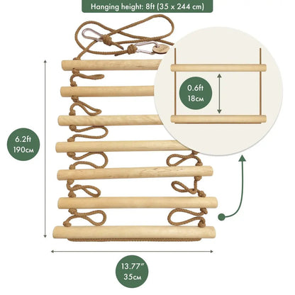 Climbing rope ladder for kids ages 3–9 with wooden rungs and brown rope Goodevas single swing on Tampa Home & Garden Store