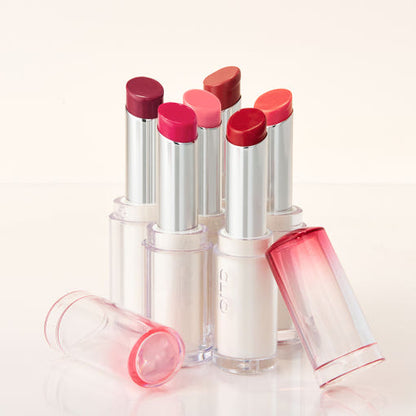 CLIO Crystal Glam Balm lip balms by Seoulia in four shades with silver tubes on display on Tampa Home & Garden Store