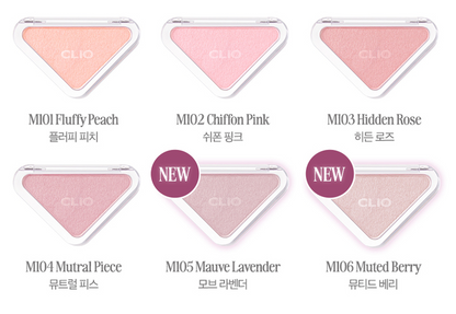 Six CLIO Essential Blush Tap 3g shades in peach, pink, rose, mauve lavender, muted berry on Tampa Home & Garden Store