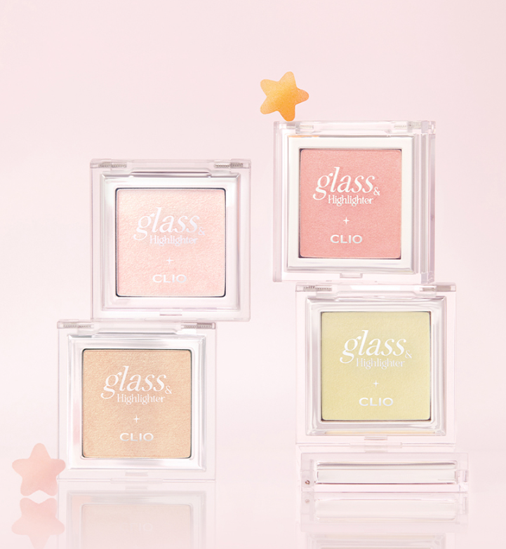 CLIO Glass & Highlighter 5g 4-color set in clear square compacts pink peach mint champagne on Tampa Home & Garden Store