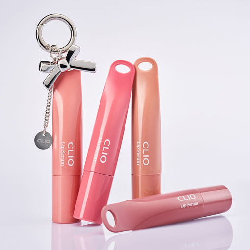 CLIO Glaze Lip Serum Keyring Set 8g, 4 colors pink/peach tubes on a silver keyring Seoulia on Tampa Home & Garden Store