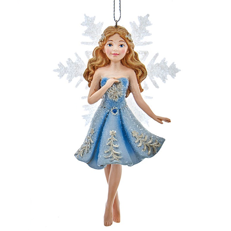 Ornement féerique flocon de neige bleu - Pose gracieuse
