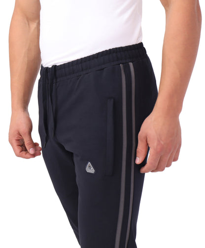 Ultimate Flex Jogger Sweatpants navy with gray side stripe elastic waistband SCR Sportswear men on Tampa Home & Garden Store