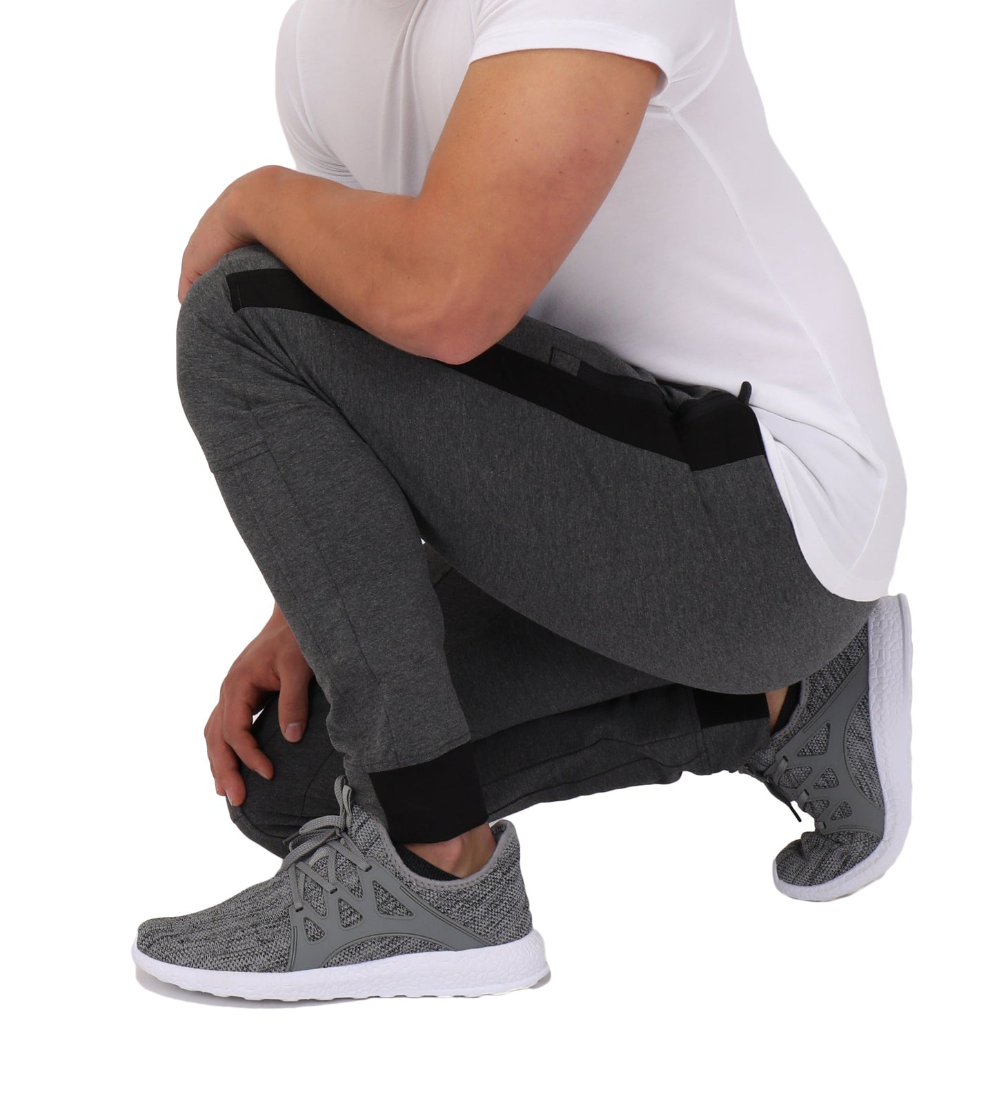 Infinite Flex Jogger Tall Fit men's activewear sweatpants in dark gray with black panels on Tampa Home & Garden Store