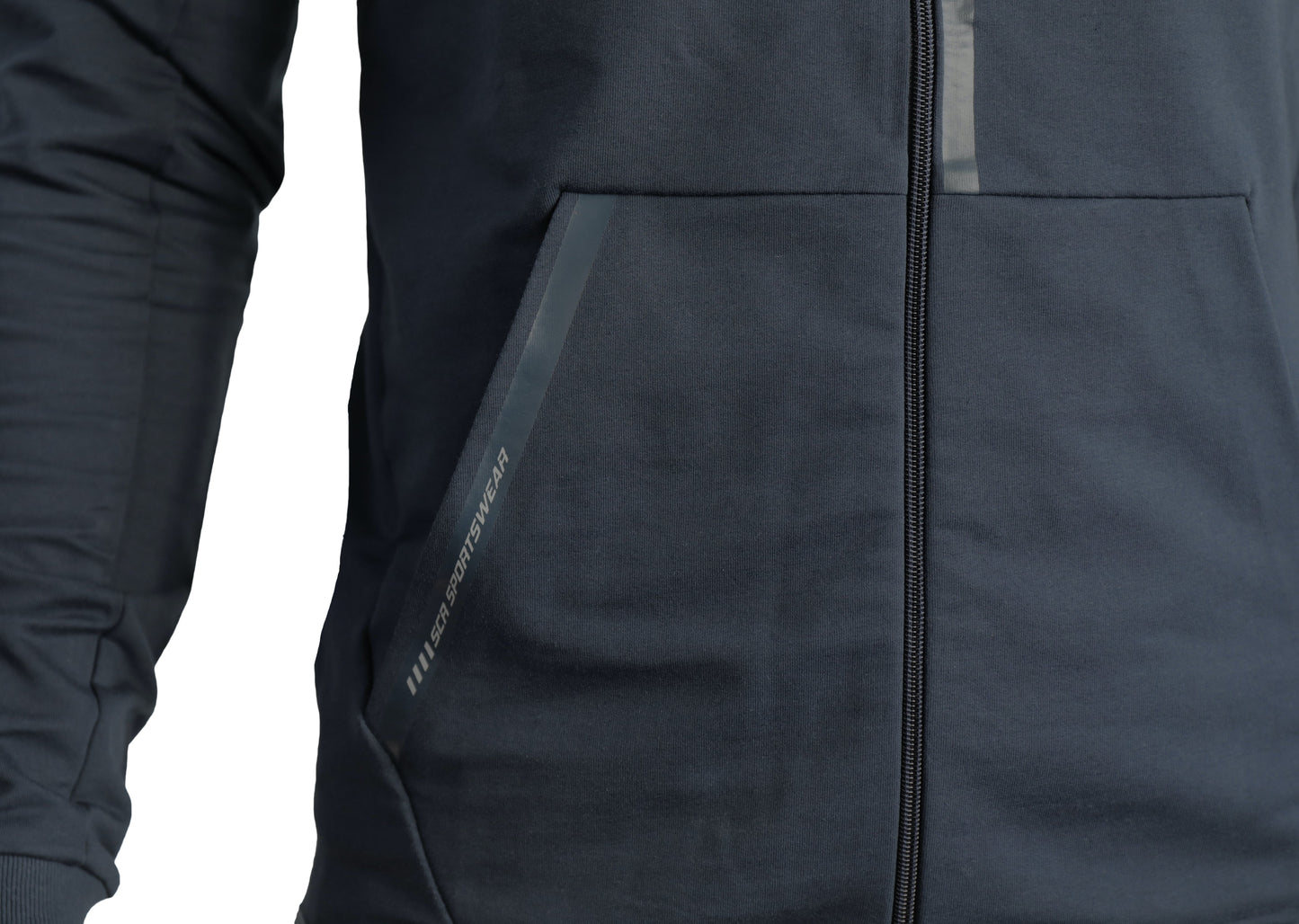 All-Day Comfort Hooded Sweatshirt Slim Fit navy zip-front hoodie with pocket trim SPORTWEAR on Tampa Home & Garden Store