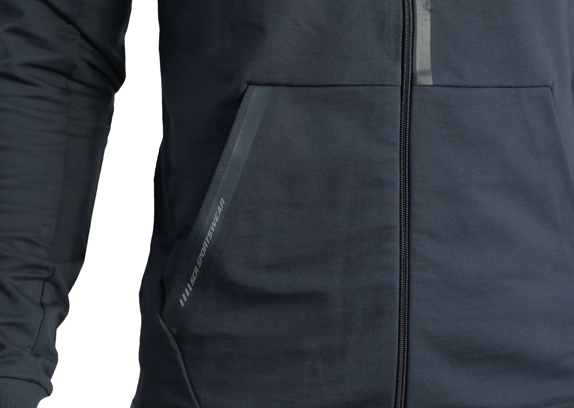 All-Day Comfort Hooded Sweatshirt Slim Fit navy zip-front hoodie with pocket trim SPORTWEAR on Tampa Home & Garden Store
