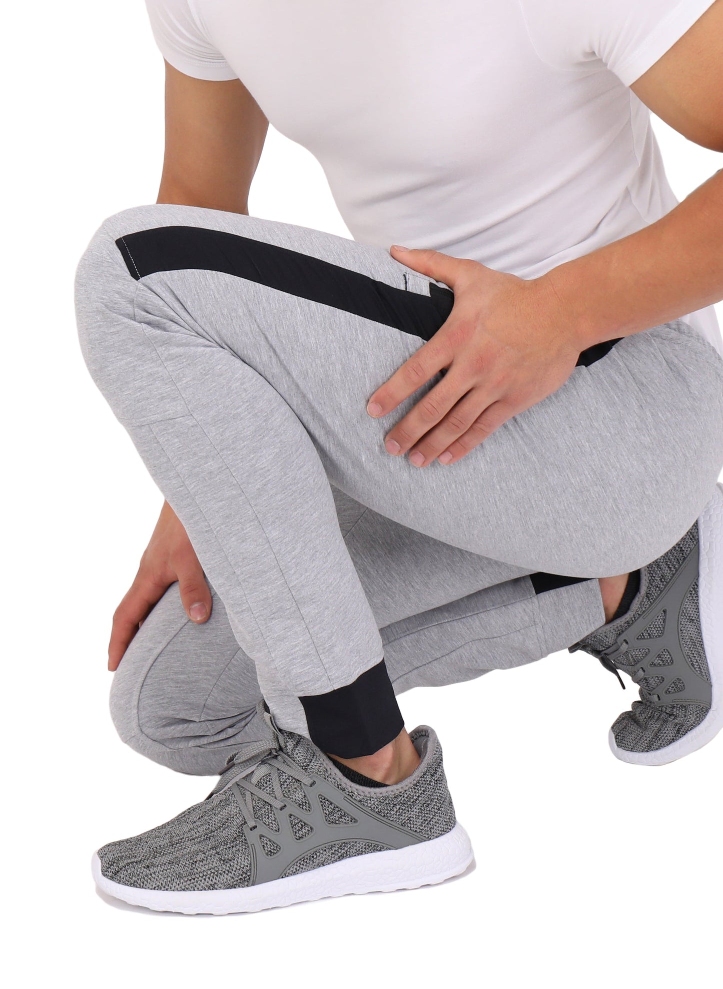 Infinite Flex Jogger Tall Fit men's joggers SCR Sportswear heather gray with black side stripe on Tampa Home & Garden Store