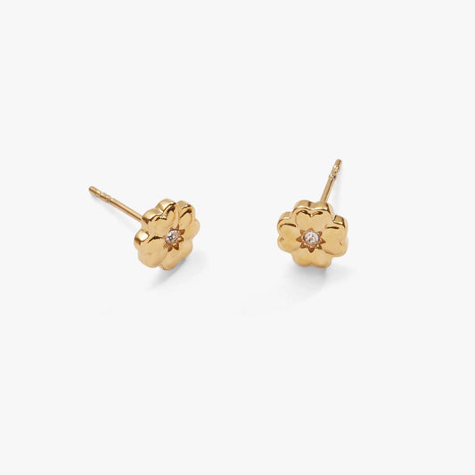 Four-Leaf Clover Mini Stud Earrings gold-tone pair with crystal centers by ALEX AND ANI on Tampa Home & Garden Store