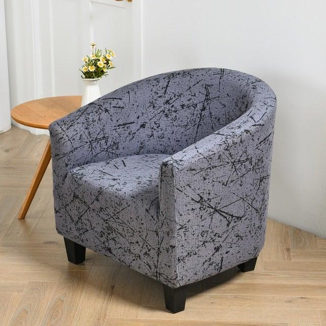 Club chair cover armchair slipcover in light grey geometric print, spandex elastic Stevvex on Tampa Home & Garden Store