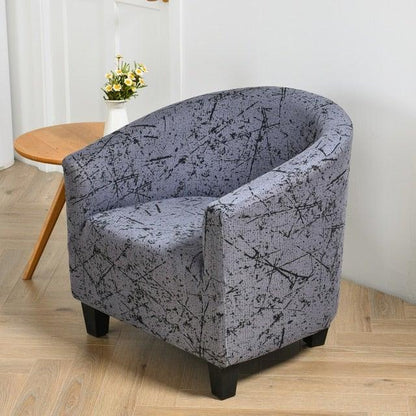 Club chair cover armchair slipcover in light grey geometric print, spandex elastic Stevvex on Tampa Home & Garden Store
