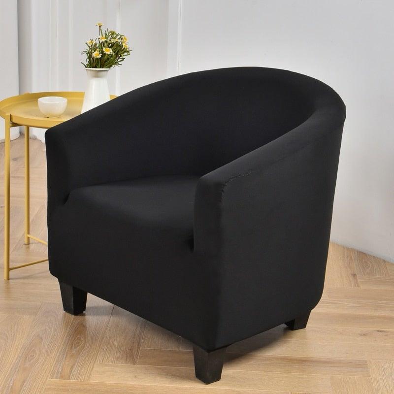 Club chair slipcover Stevvex in black spandex for armchair protecting living room decor on Tampa Home & Garden Store