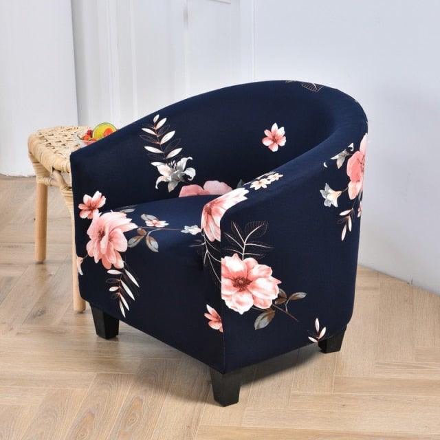 Stevvex club chair slipcover navy floral print, elastic armchair cover for living room on Tampa Home & Garden Store