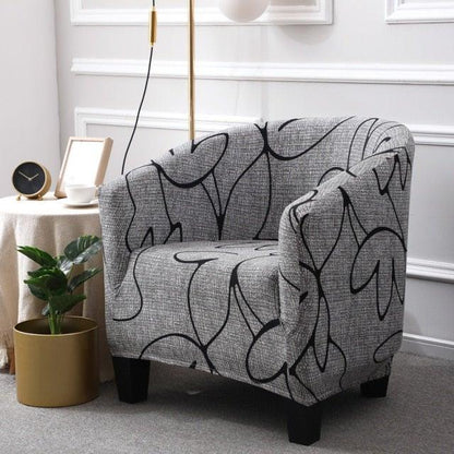 Stevvex club chair slipcover in gray geometric print, spandex elastic armchair cover on Tampa Home & Garden Store