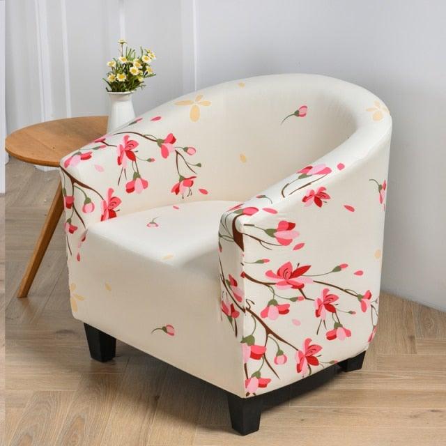Club chair slipcover white with pink floral print spandex elastic armchair cover livingroom on Tampa Home & Garden Store