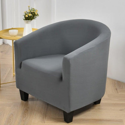 Club chair slipcover grey spandex elastic with curved back and tailored fit on Tampa Home & Garden Store