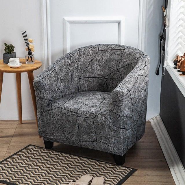 Stevvex geometric printed club chair slipcover in gray pattern for living room decor on Tampa Home & Garden Store