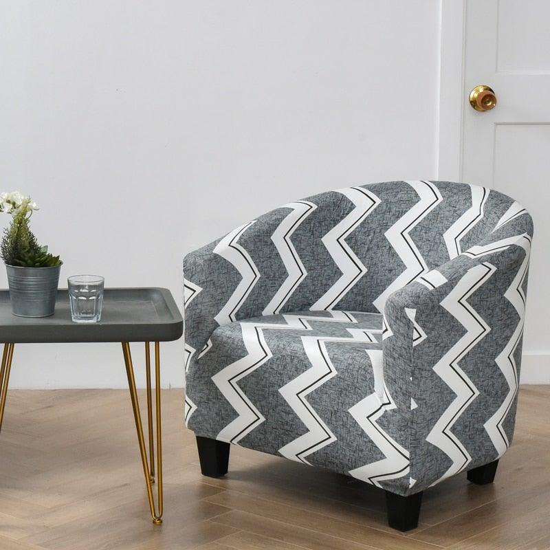 Stevvex club chair slipcover in gray zigzag geometric print for living room decor on Tampa Home & Garden Store