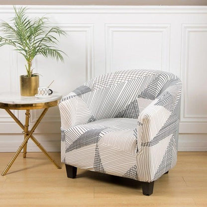 Stevvex geometric printed armchair slipcover for club chair in light gray and white on Tampa Home & Garden Store