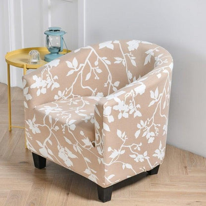 Club chair slipcover Stevvex beige floral, elastic spandex fabric on Tampa Home & Garden Store