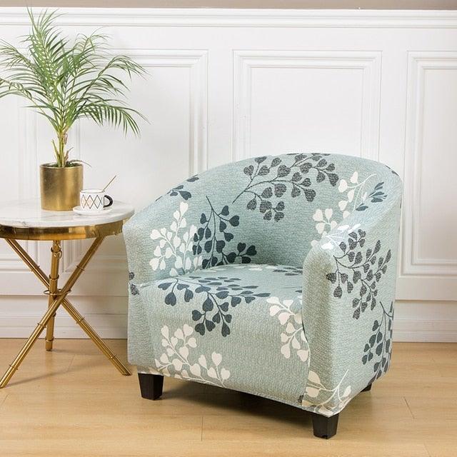 Club chair slipcover Stevvex in teal floral leaf print for small armchair on Tampa Home & Garden Store
