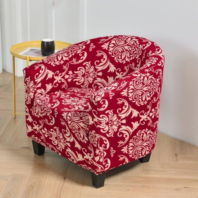 Club chair slipcover in red floral pattern, Stevvex spandex elastic armchair cover for living room on Tampa Home & Garden Store