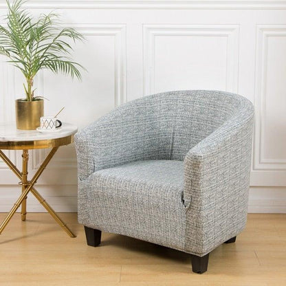 Club chair slipcover in gray geometric print, stretchy spandex cover for living room decor on Tampa Home & Garden Store