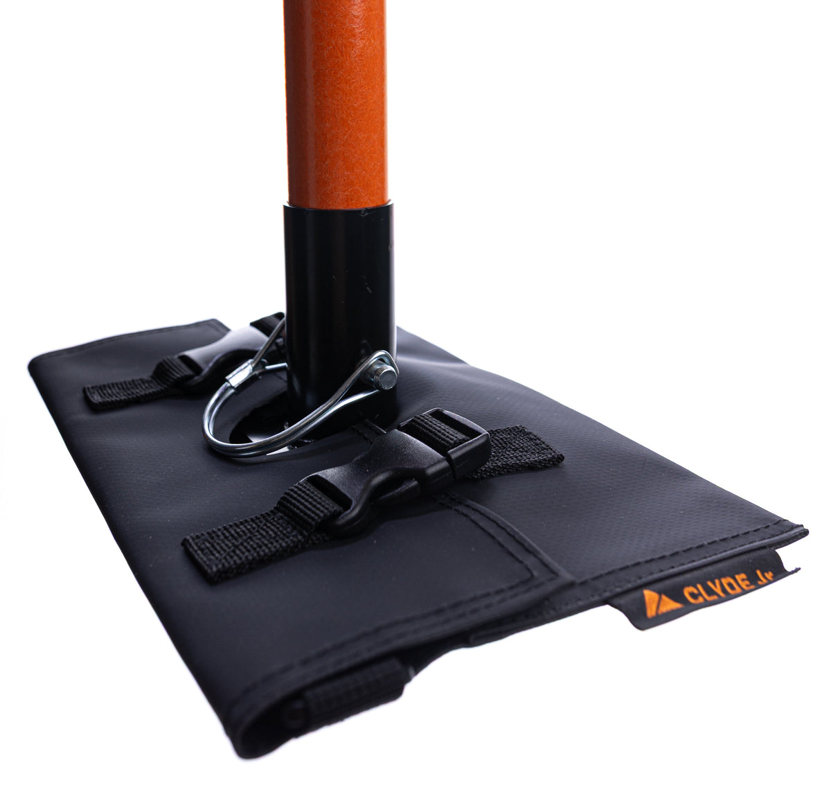 Clyde Jr Cover by Backslope Tools, orange textured shaft on black base with straps on Tampa Home & Garden Store