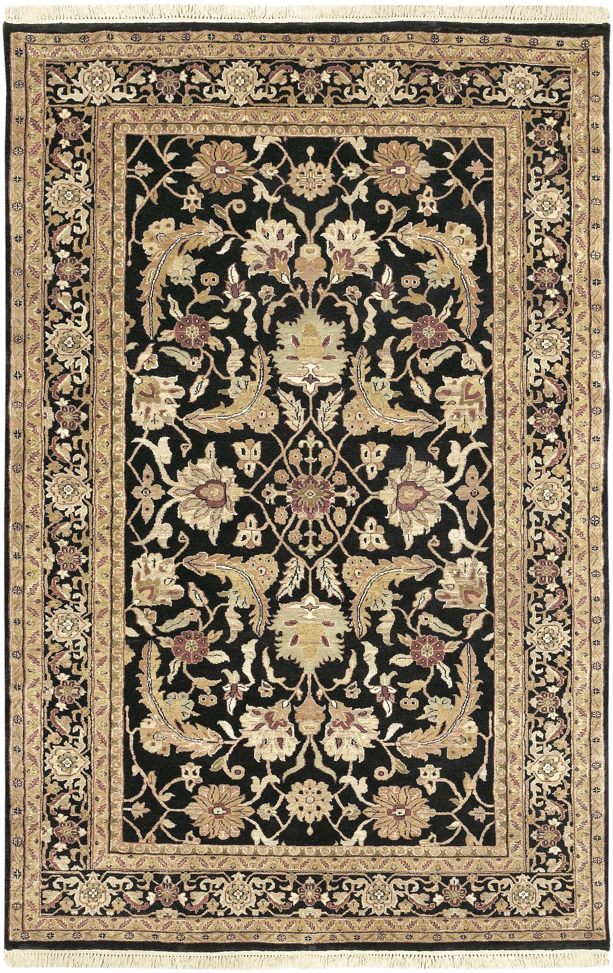 Black & Gold Premium Wool Rug with ornate floral pattern on a black field by Boutique Rugs on Tampa Home & Garden Store