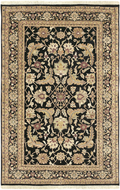Black & Gold Premium Wool Rug with ornate floral pattern on a black field by Boutique Rugs on Tampa Home & Garden Store