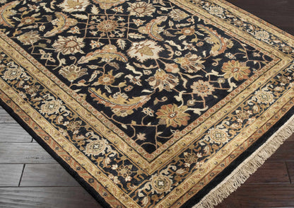 Black&Gold Premium Wool Rug - Clearance by Boutique Rugs with floral motif and beige border on Tampa Home & Garden Store