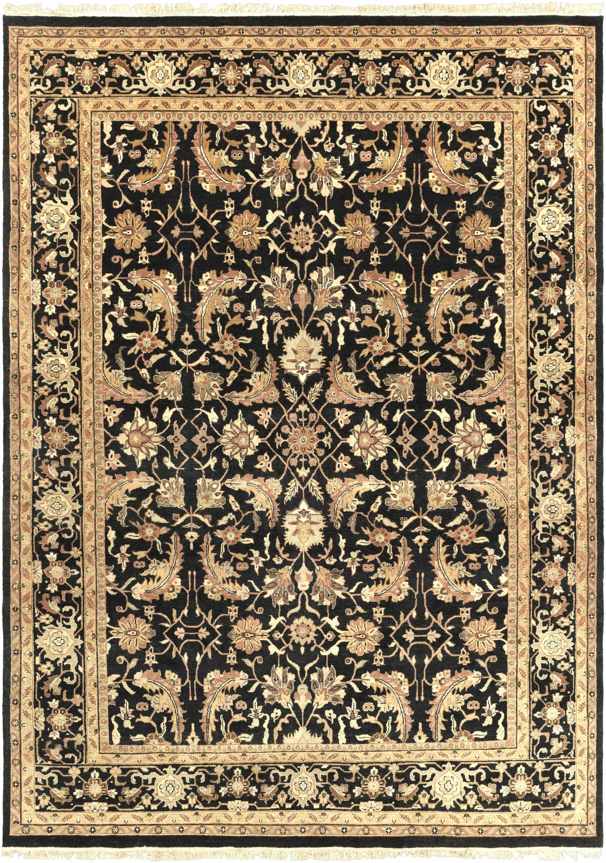 Rug Black&Gold Wool rug with ornate floral motifs and bordered edges on Tampa Home & Garden Store