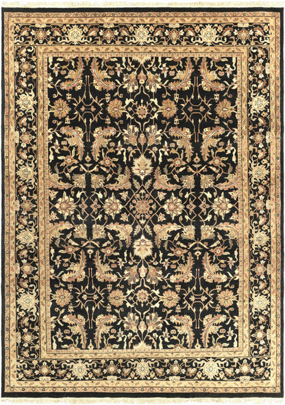 Rug Black&Gold Wool rug with ornate floral motifs and bordered edges on Tampa Home & Garden Store