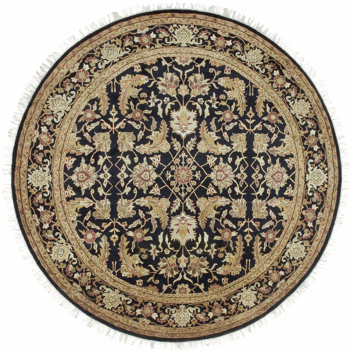 Black&Gold Premium Wool Rug round with ornate floral border Boutique Rugs on Tampa Home & Garden Store