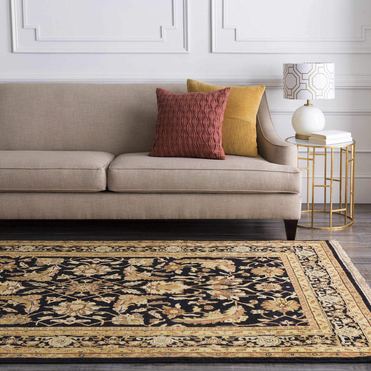 Black&Gold Premium Wool Rug by Boutique Rugs, ornate oriental pattern; large wool area rug on Tampa Home & Garden Store