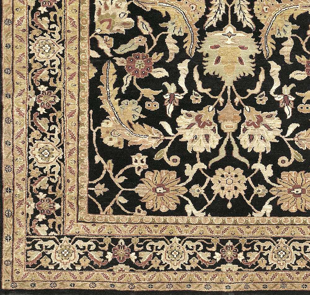 Black&Gold Premium Wool Rug by Boutique Rugs with ornate floral motif and decorative border on Tampa Home & Garden Store