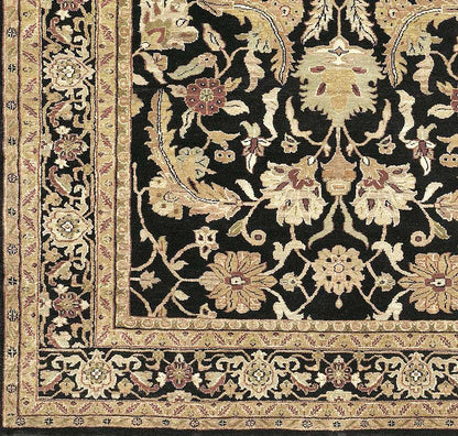 Black&Gold Premium Wool Rug by Boutique Rugs with ornate floral motif and decorative border on Tampa Home & Garden Store