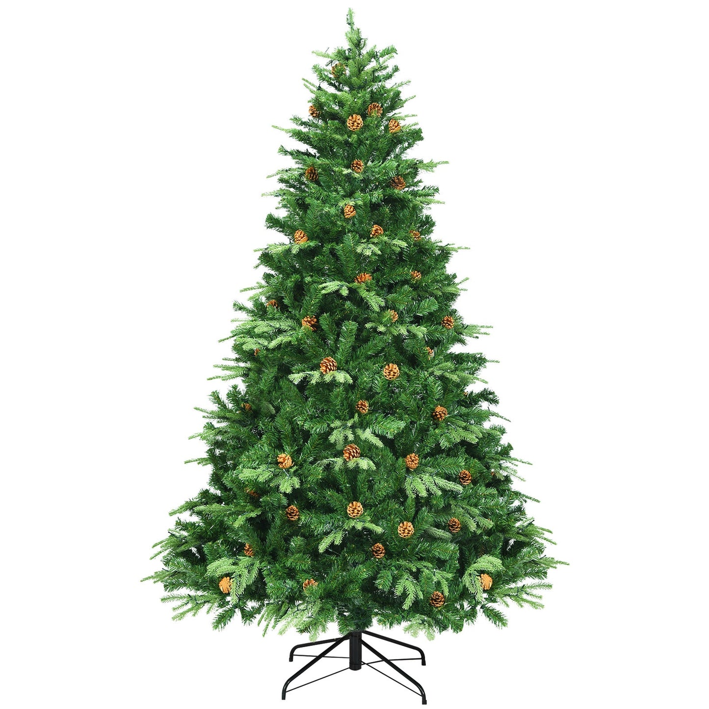 7.5 ft DirectDeals artificial Christmas tree with LED lights and pine cones on a metal stand on Tampa Home & Garden Store