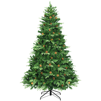 7.5 ft DirectDeals artificial Christmas tree with LED lights and pine cones on a metal stand on Tampa Home & Garden Store