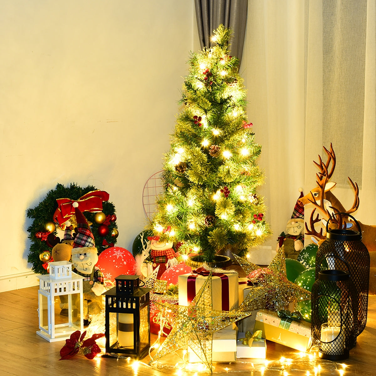 LED Christmas Tree with Red Berries Pine Cones DirectDeals artificial tree with white lights on Tampa Home & Garden Store